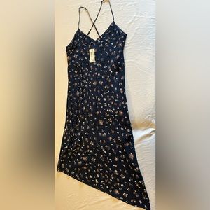 Womens Small AG Navy Blue Mid Flowing Floral Dress with Split